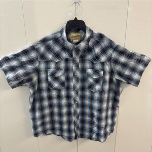 Wrangler Vintage Short Sleeve Plaid Print Pearl Snap Western Cut Shirt 3XL